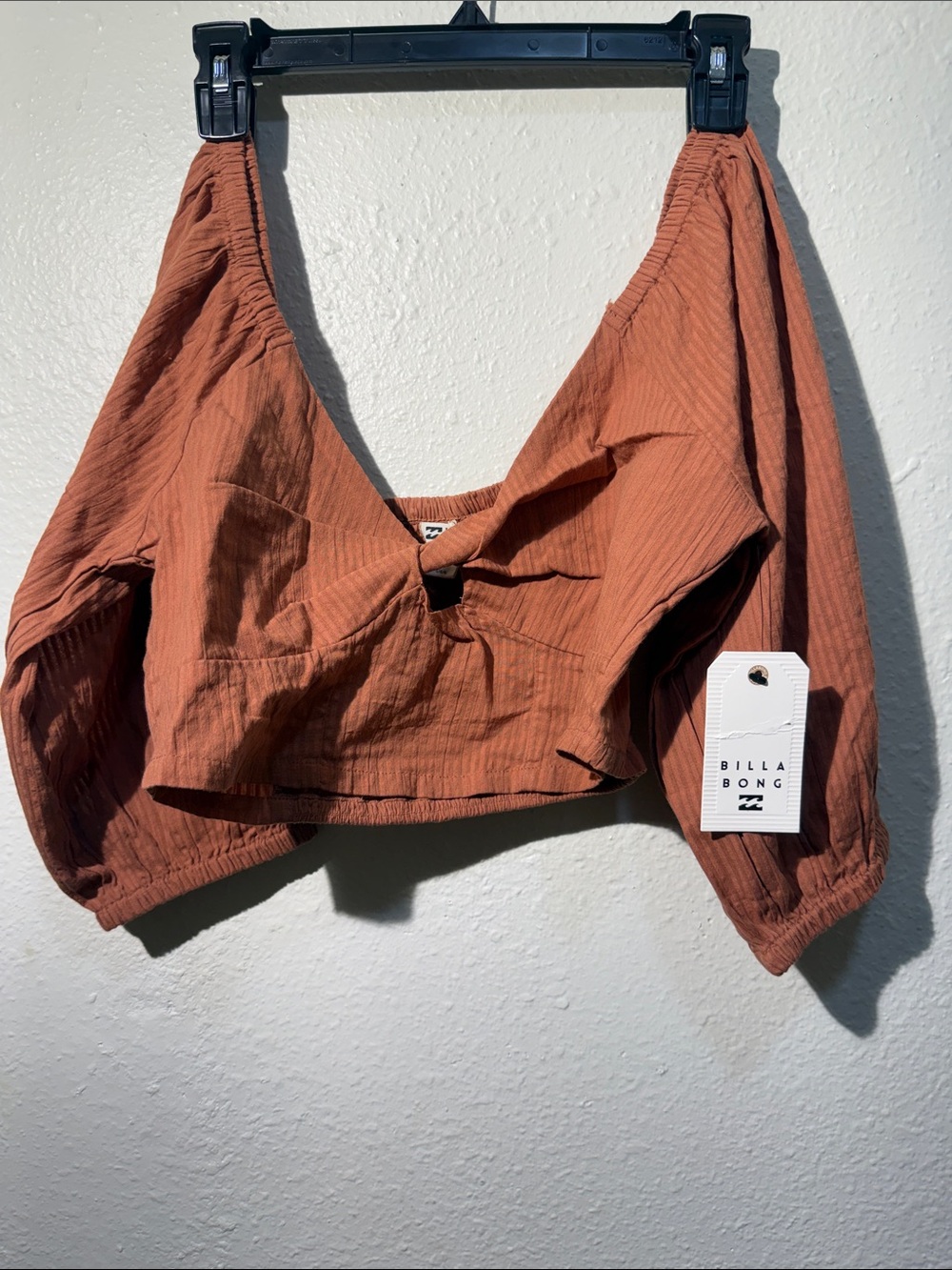 Billabong Rust Orange V-Neck Long Sleeve Crop Top
